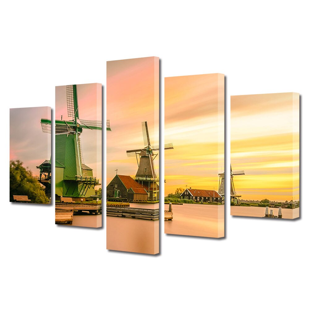 Set Tablouri Multicanvas, ArtDeco, Mori de vant la rasarit, Panza pe cadru de lemn, Decoratiuni Moderne pentru Casa, 5 piese, 60 x 100 cm