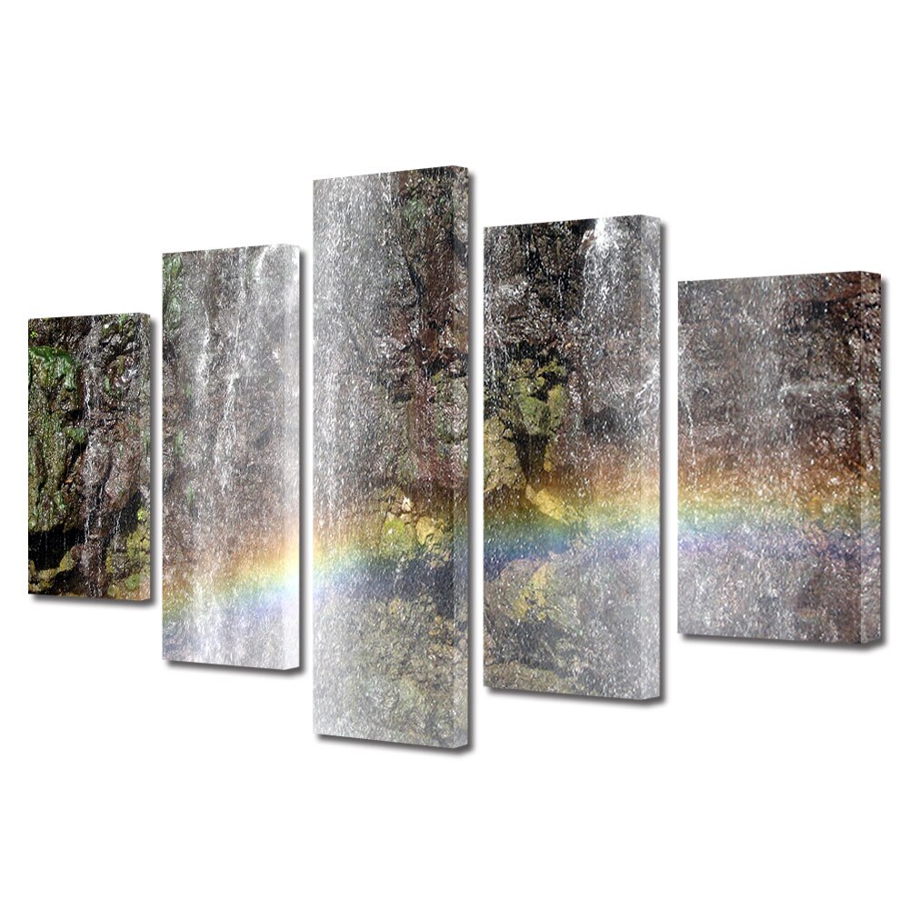 Set Tablouri Multicanvas, ArtDeco, Spectru multicolor sub apa curgatoare, Panza pe cadru de lemn, Decoratiuni Moderne pentru Casa, 5 piese, 60 x 100 cm