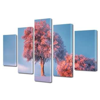Set Tablouri Multicanvas, ArtDeco, Lumina cu tenta roz, Panza pe cadru de lemn, Decoratiuni Moderne pentru Casa, 5 piese, 110 x 200 cm Set Tablouri Multicanvas, ArtDeco, Lumina cu tenta roz, Panza pe cadru de lemn, Decoratiuni Moderne pentru Casa, 5 piese, 110 x 200 cm