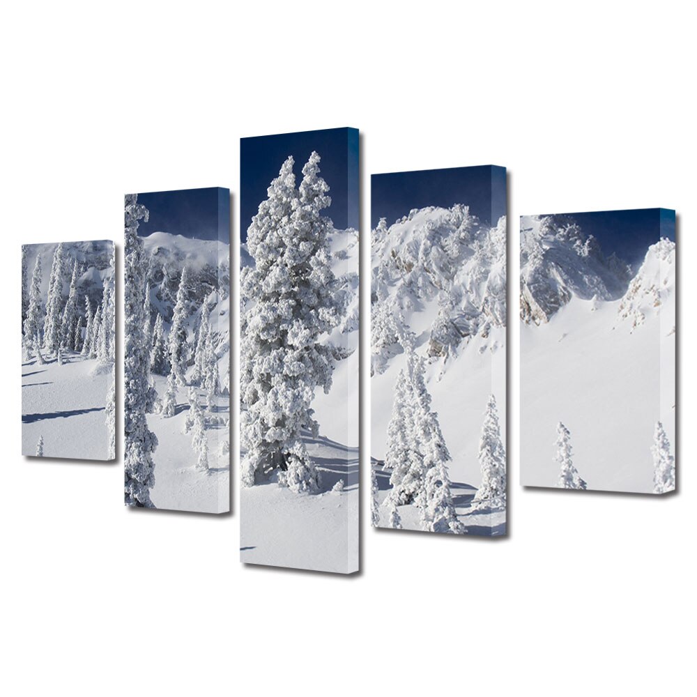 Set Tablouri Multicanvas, ArtDeco, Splendoare de iarna, Panza pe cadru de lemn, Decoratiuni Moderne pentru Casa, 5 piese, 60 x 100 cm