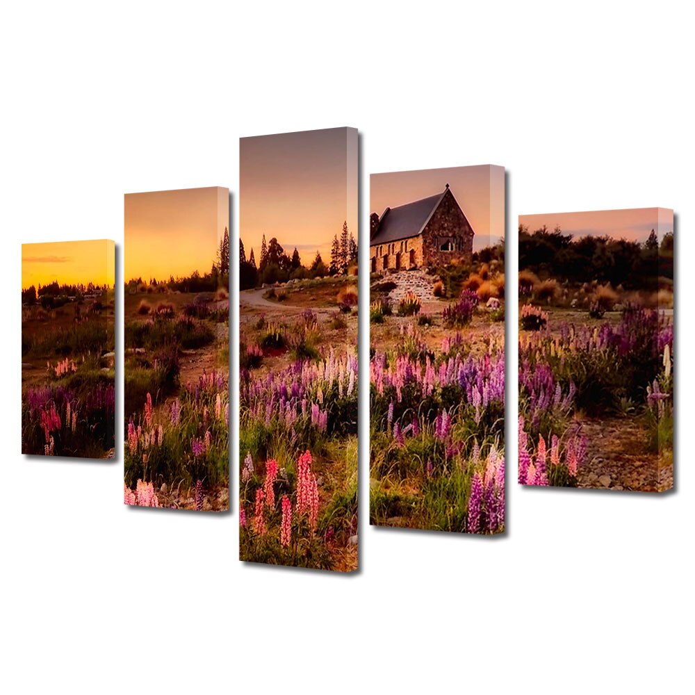 Set Tablouri Multicanvas, ArtDeco, Casa de vacanta, Panza pe cadru de lemn, Decoratiuni Moderne pentru Casa, 5 piese, 60 x 100 cm