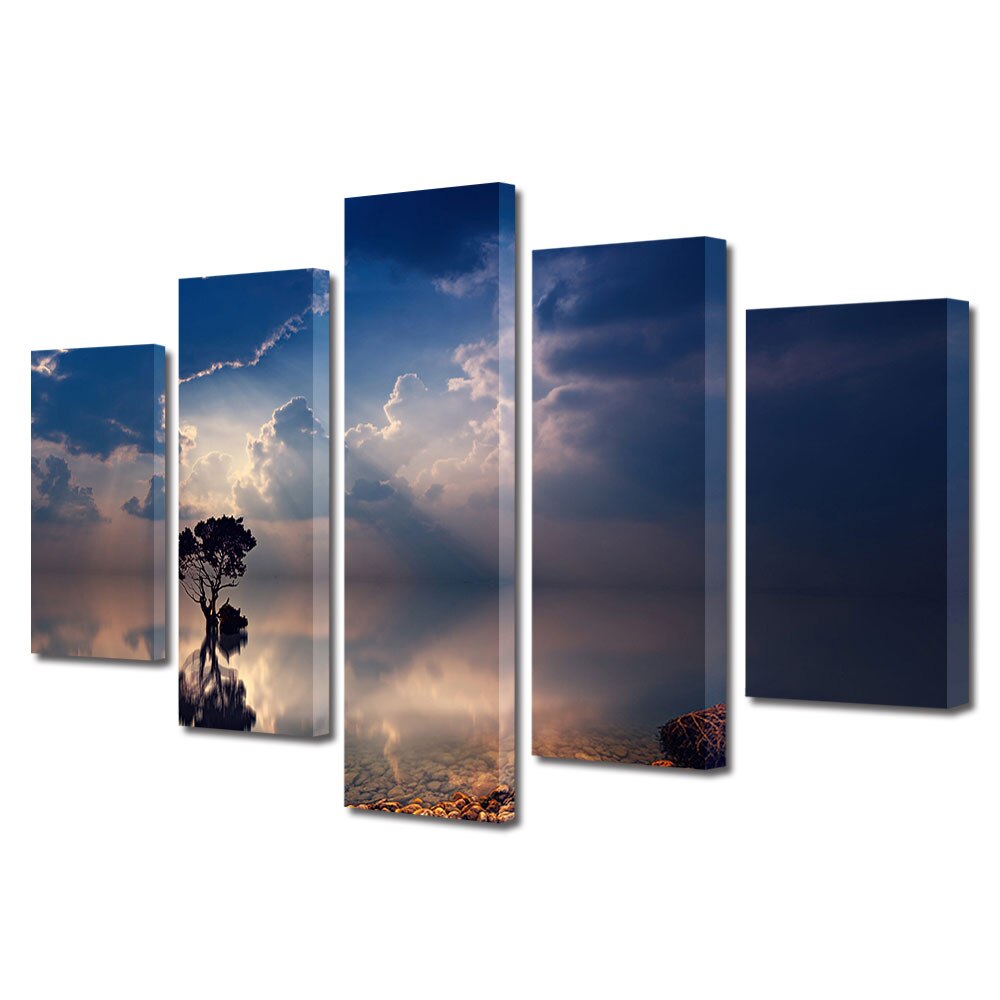 Set Tablouri Multicanvas, ArtDeco, Copacul si apa, Panza pe cadru de lemn, Decoratiuni Moderne pentru Casa, 5 piese, 60 x 100 cm