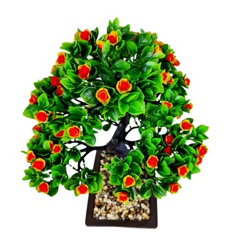 Bonsai artificial cu flori rosii ghiveci ceramica by Hayati,200 mm Bonsai artificial cu flori rosii ghiveci ceramica by Hayati,200 mm