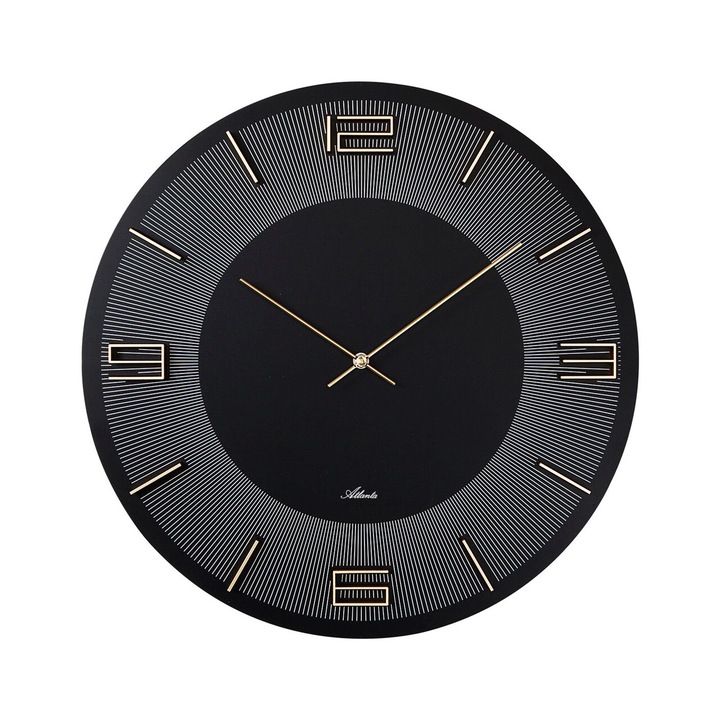 Стенен часовник Atlanta 4470/7, кварцов, черен, аналогов, модерен
