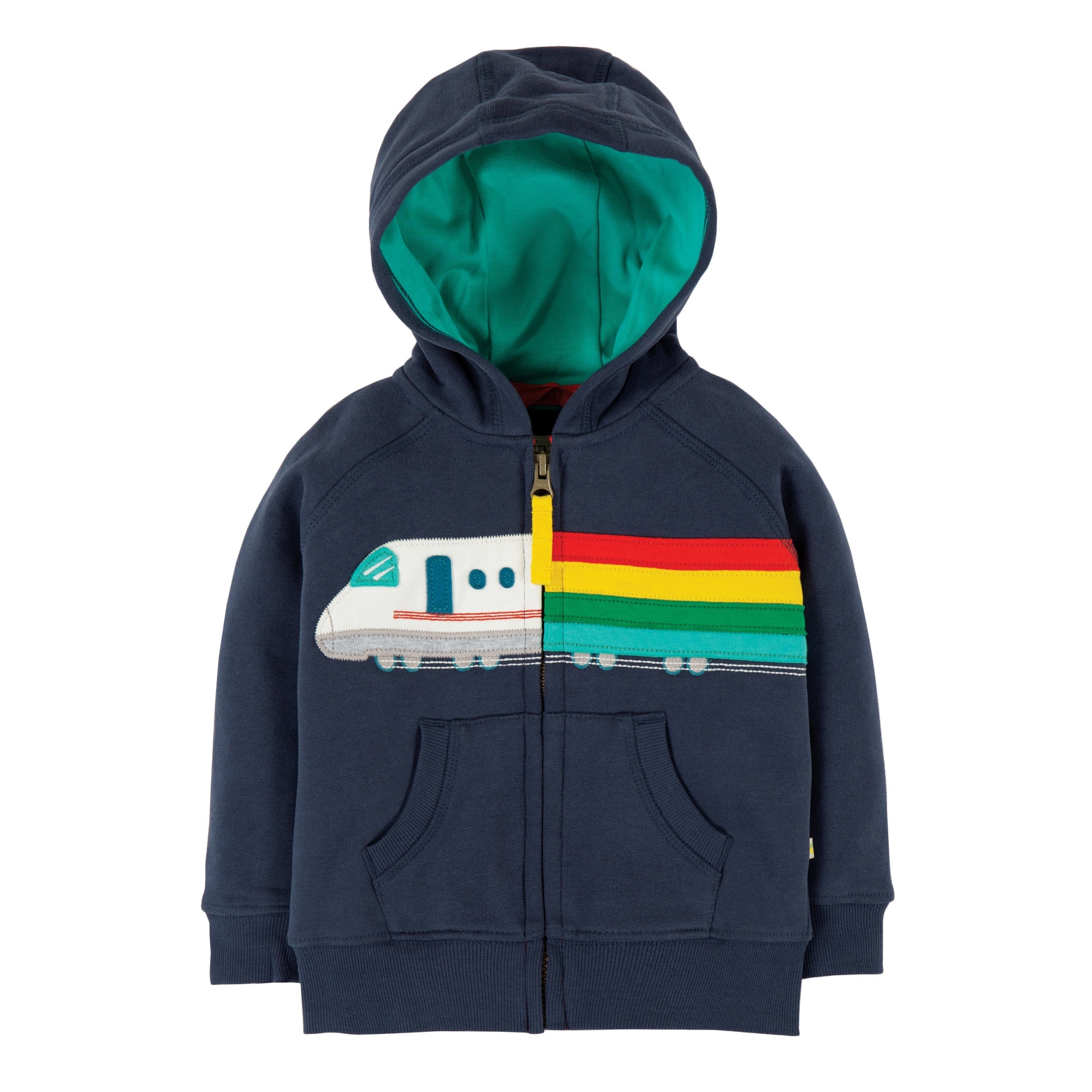 Hanorac Hoody, tren de viteza, bumbac organic, albastru, bebe