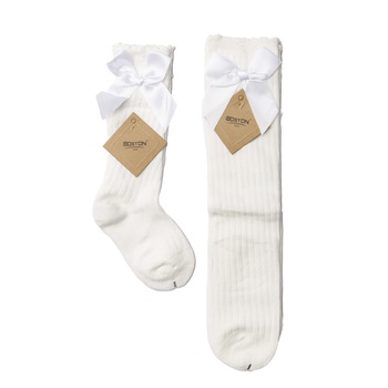 Sosete lungi cu fundita fete, bumbac, alb, 0-2 ani Sosete lungi cu fundita fete, bumbac, alb, 0-2 ani