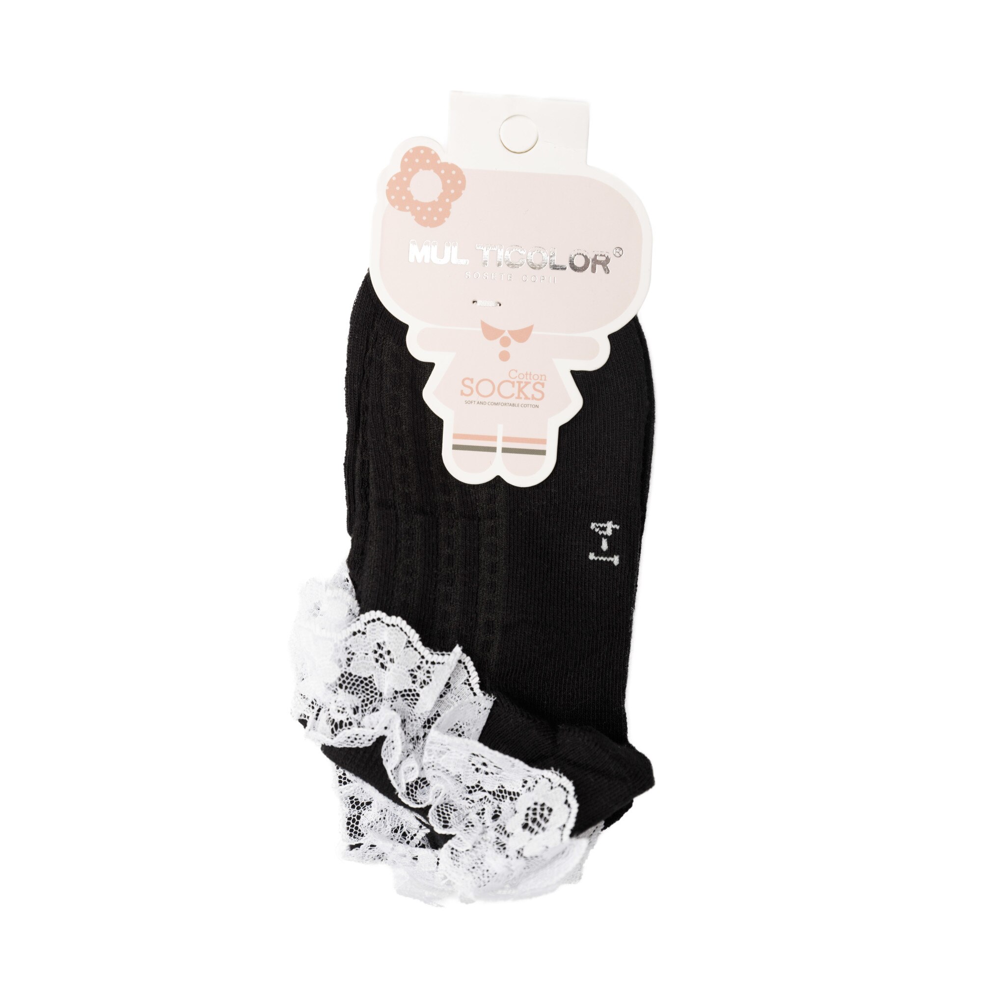 Set 2 Sosete scurte cu volanase, bumbac, negru, 1-4 ani