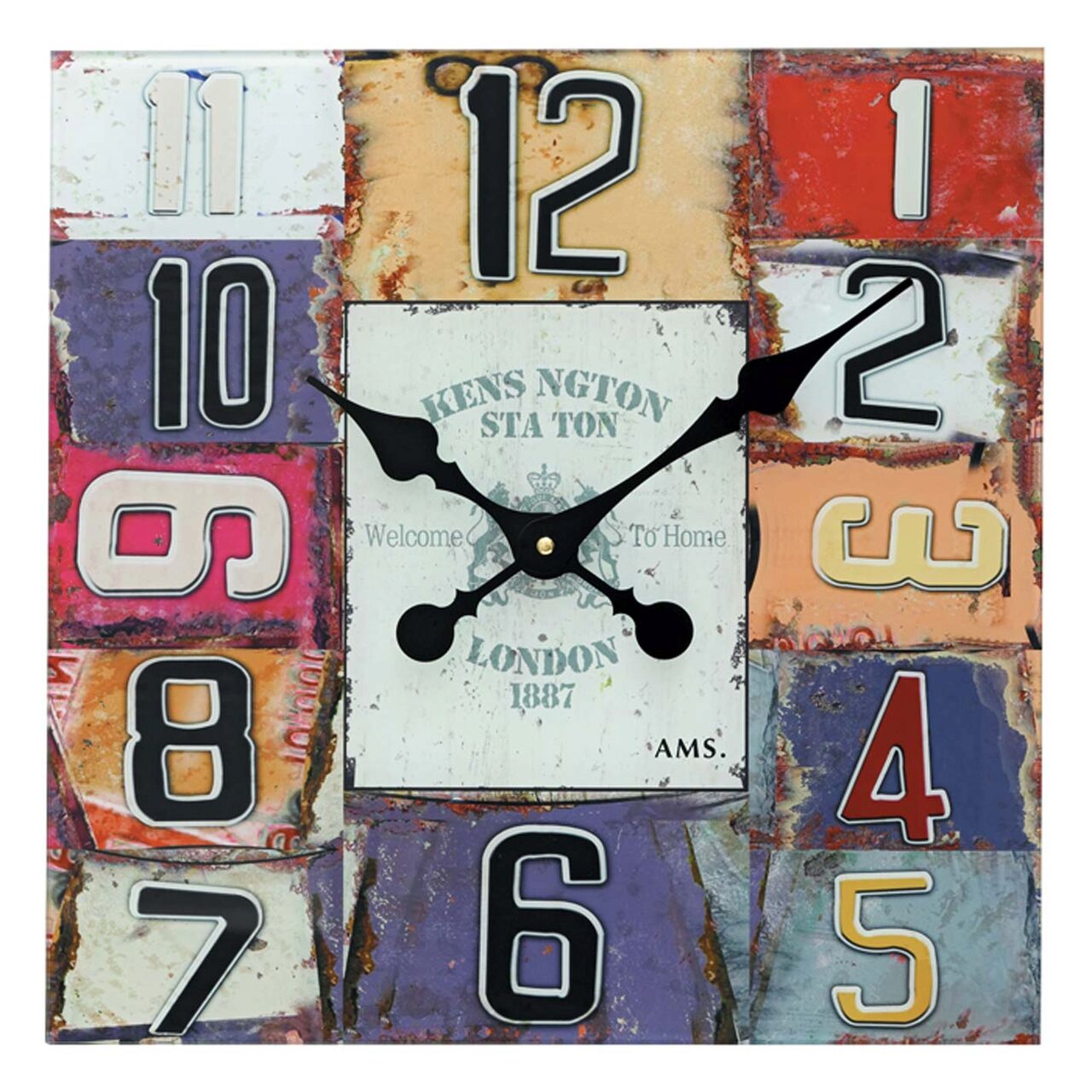 Ceas de perete AMS 9425, Quartz, Multicolor, Analogic, Modern