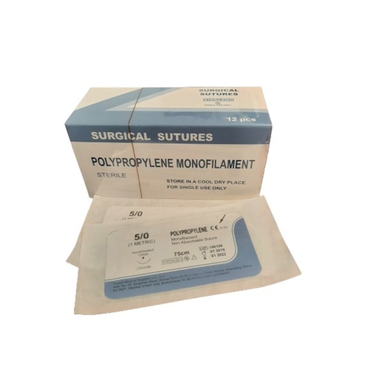 Fire de sutura, 12 buc, POLIPROPILENA, USP 6/0, 60 cm, curbura 3/8, ac triunghi de 12 mm