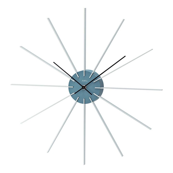 Ceas de perete AMS 9596, Quartz, Albastru, Analogic, Modern
