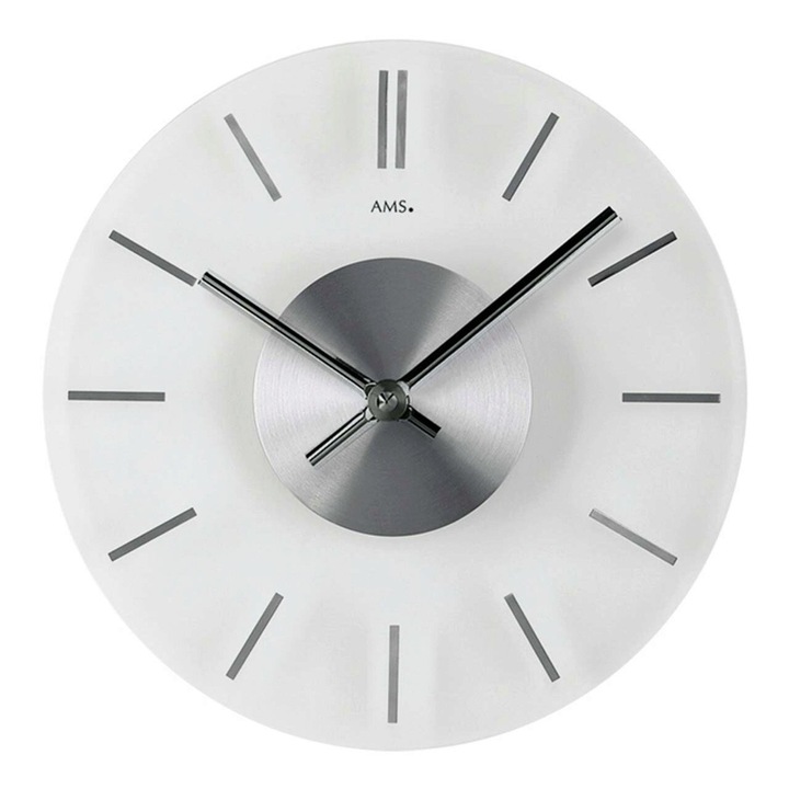 Стенен часовник AMS 9318, кварцов, бял, аналогов, класически