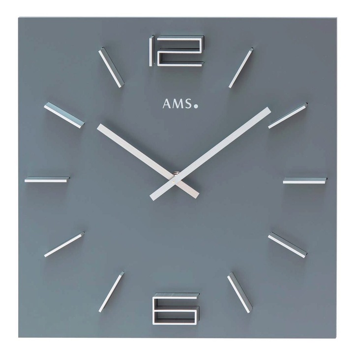 Стенен часовник AMS 9594, кварцов, сив, аналогов, модерен