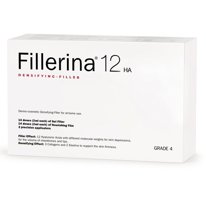 Tratament cosmetic intensiv Fillerina 12HA Densifying Filler, 14 doze x 2ml Gel de umplere + 14 doze x 2 ml Crema nutritiva, Gradul 4