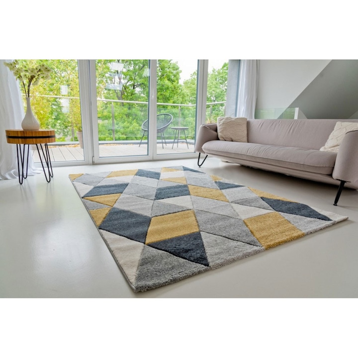 Elit Rombusz mintás (mustar-gray) szőnyeg 80x150cm Mustár-Szürke