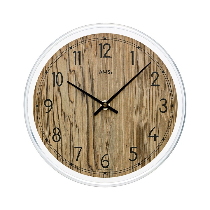 Ceas de perete AMS 9632, Quartz, Maro, Analogic, Modern