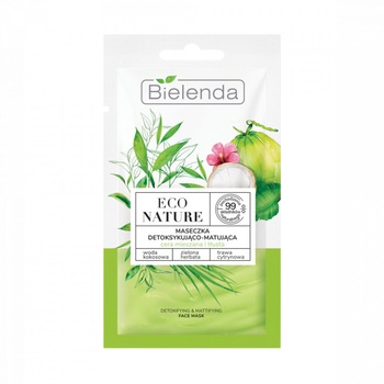 Masca de Fata Detoxifianta si Matifianta cu Apa de Cocos, Ceai Verde si Lemon Grass, Bielenda, 8g Masca de Fata Detoxifianta si Matifianta cu Apa de Cocos, Ceai Verde si Lemon Grass, Bielenda, 8g