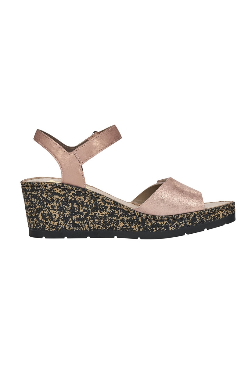 Sandale dama, Rieker, piele naturala, velcro, toc cu model, aspect stralucitor, Roz, 39