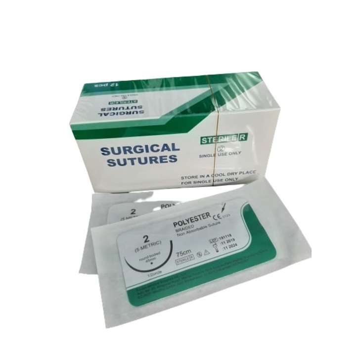 Varratok, 12 db, POLIÉSZTER, USP 2, 75 cm, görbület 1/2, 45 mm-es kerek tű