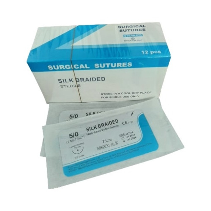 Fire de sutura, 12 buc, MATASE, USP 6/0, 75 cm, curbura 1/2, ac triunghi de 16 mm