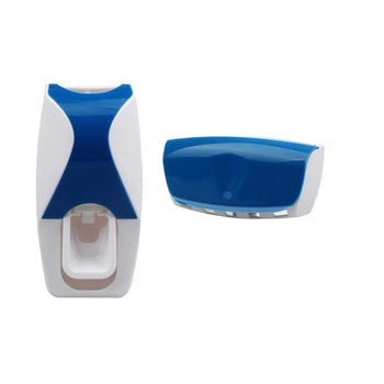 Set Dozator de pasta de dinti cu suport pentru periute Alb/Albastru Set Dozator de pasta de dinti cu suport pentru periute Alb/Albastru
