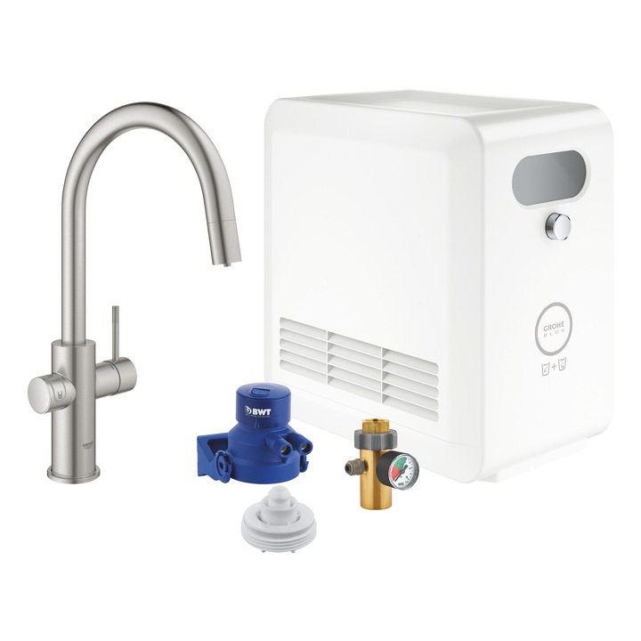 Baterie, Grohe, Set Blue Professional, Monitor suplimentar, De bucatarie, Cooler 270 Watt, 230 V, 50 Hz, Filtru Grohe Blue S, Multicolor
