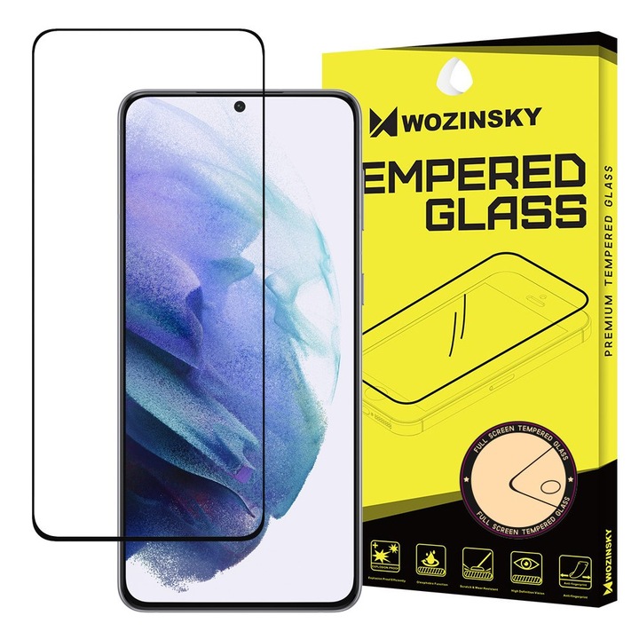 WZK képernyővédő fólia Samsung Galaxy S21+ 5G G996 telefonhoz, Secure Glass, Full Glue, Fekete