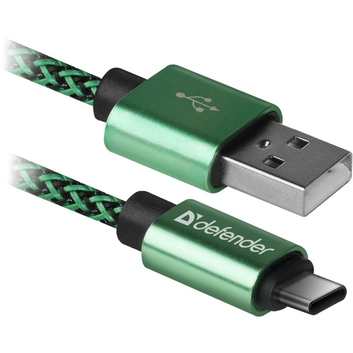 Cablu Date Type C Defender USB09-03T PRO USB2.0 2.1A 1m Verde