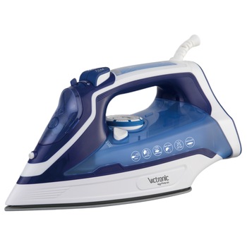 Fier de calcat cu abur Victronic, Putere 2200 W, Jet abur 210g, Rezervor Apa 350 ml, Talpa Ceramica, Incalzire 20 secunde, Curatare Automata, Anti-Picurare, VC3263/Albastru Fier de calcat cu abur Victronic, Putere 2200 W, Jet abur 210g, Rezervor Apa 350 ml, Talpa Ceramica, Incalzire 20 secunde, Curatare Automata, Anti-Picurare, VC3263/Albastru