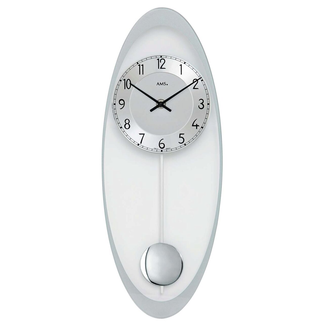 Ceas de perete AMS 7416, Quartz, Argintiu, Analogic, Modern