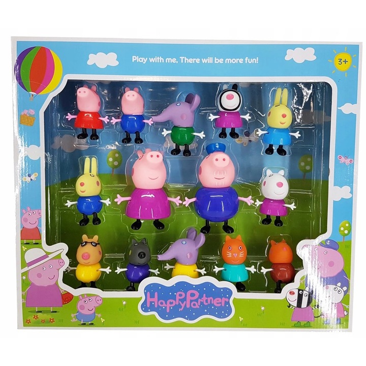 Set figurine Peppa Pig BRINIO®, 14 Personaje, Multicolor, +3 ani