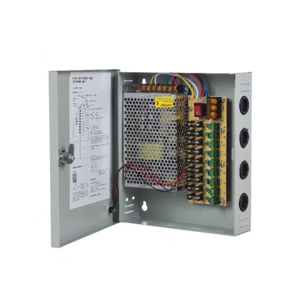 Sursa stabilizata AKU in comutatie 15A cu 9 porturi, in cutie de jonctiune, pentru camere de supraveghere AK3319