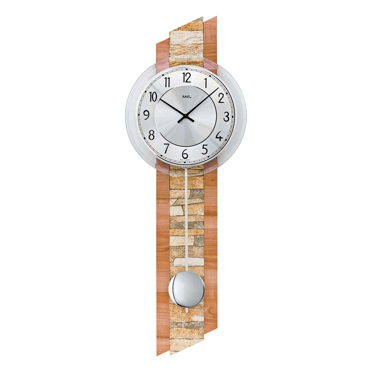 Ceas de perete AMS 7424, Quartz, Argintiu, Analogic, Modern