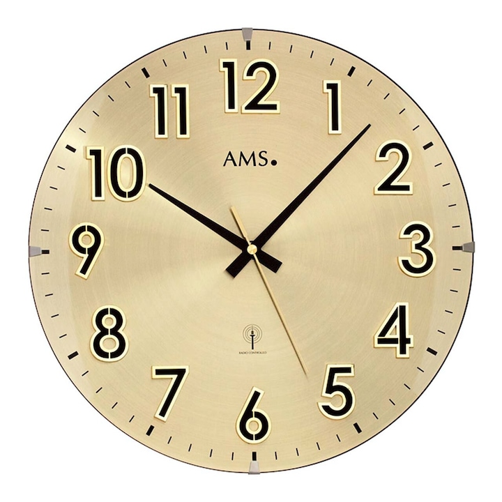 Стенен часовник AMS 5974, Кварц, Злато, Аналогов, Модерен