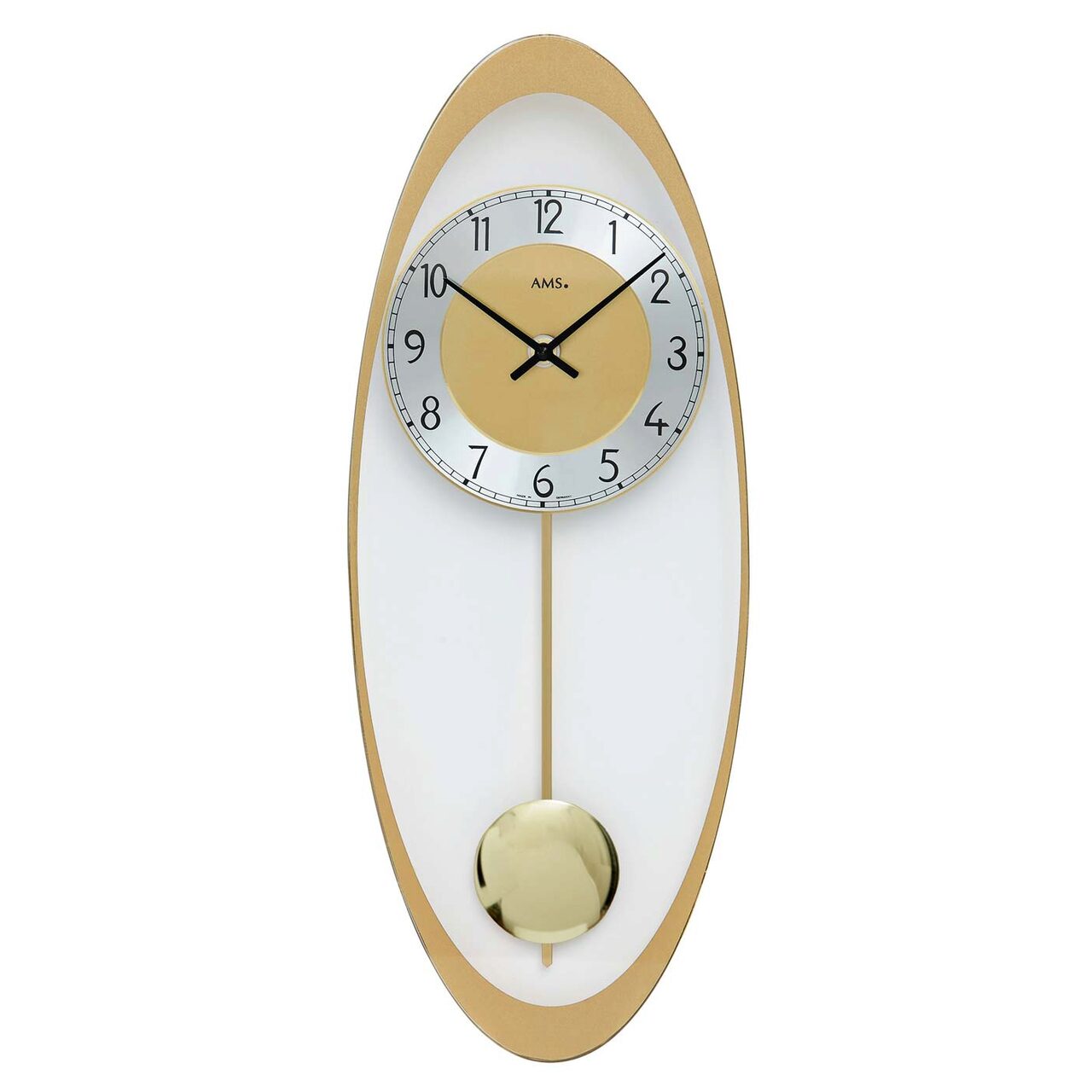 Ceas de perete AMS 7417, Quartz, Auriu, Analogic, Modern