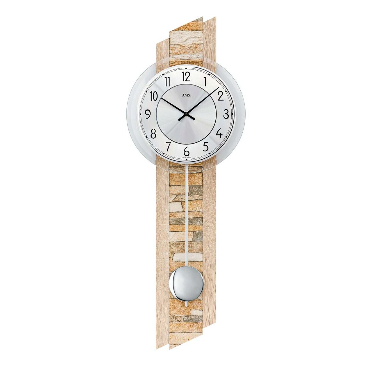 Ceas de perete AMS 7423, Quartz, Argintiu, Analogic, Modern