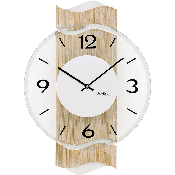 Ceas de perete AMS 9621, Quartz, Beige, Analogic, Modern