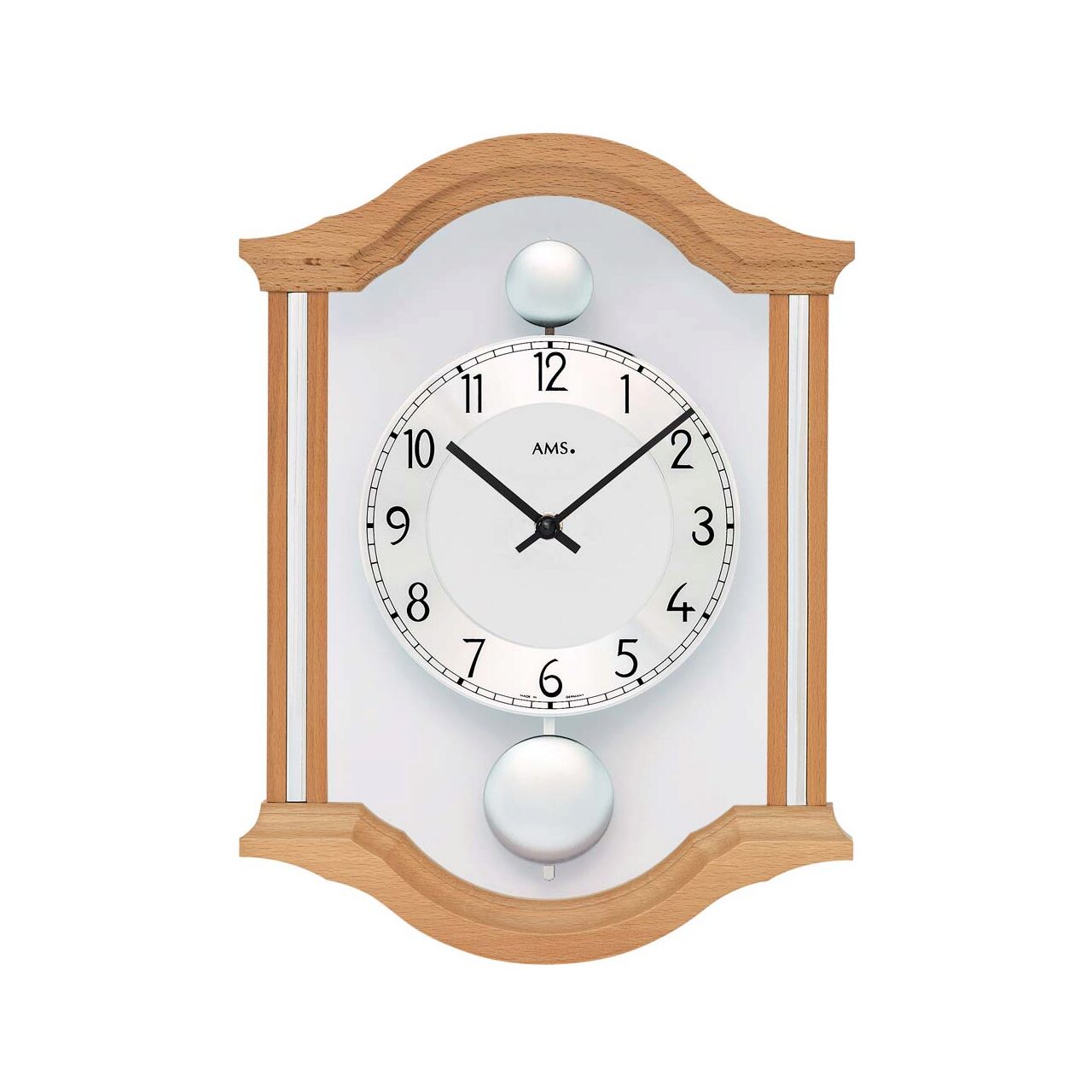 Ceas de perete AMS 7447/18, Quartz, Argintiu, Analogic, Clasic