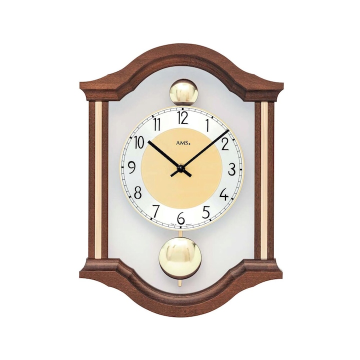 Стенен часовник AMS 7447/1, кварцов, златен, аналогов, класически