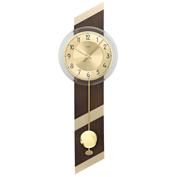 Стенен часовник AMS 7412, кварцов, златен, аналогов, модерен