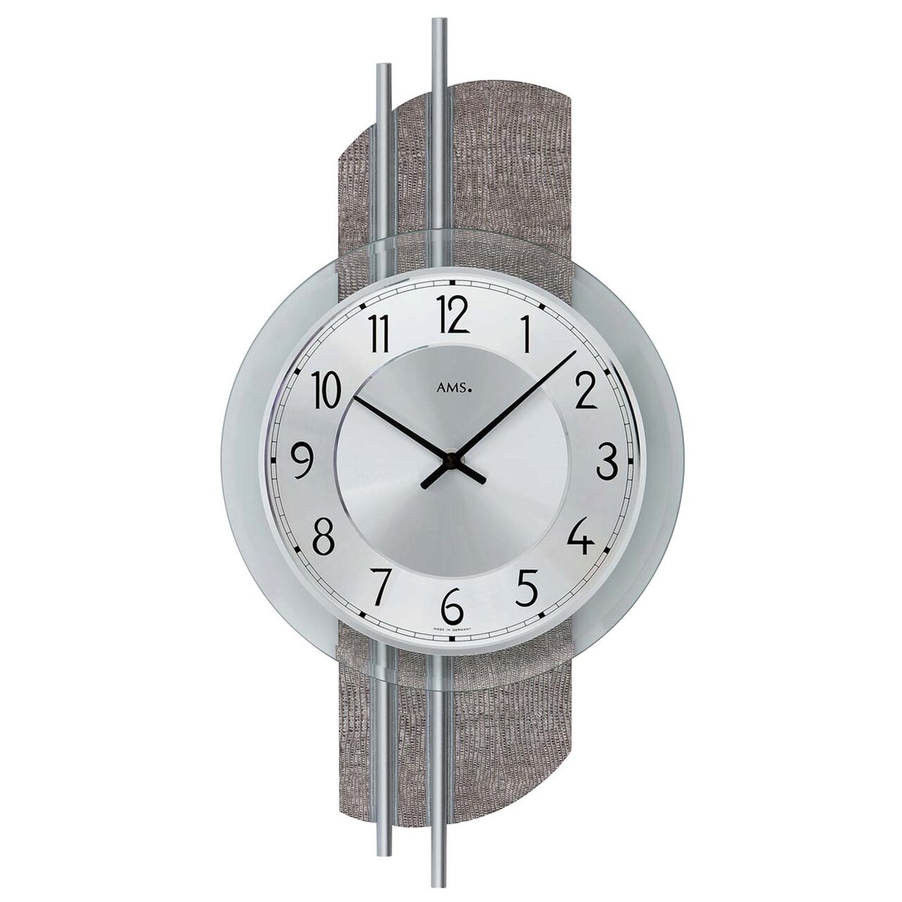 Ceas de perete AMS 9412, Quartz, Argintiu, Analogic, Modern