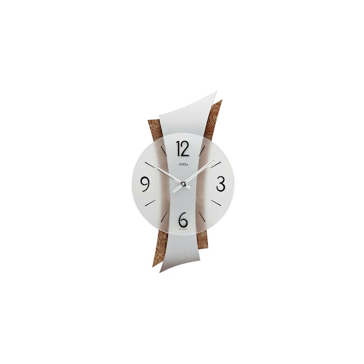 Стенен часовник AMS 9401, кварцов, прозрачен, аналогов, модерен