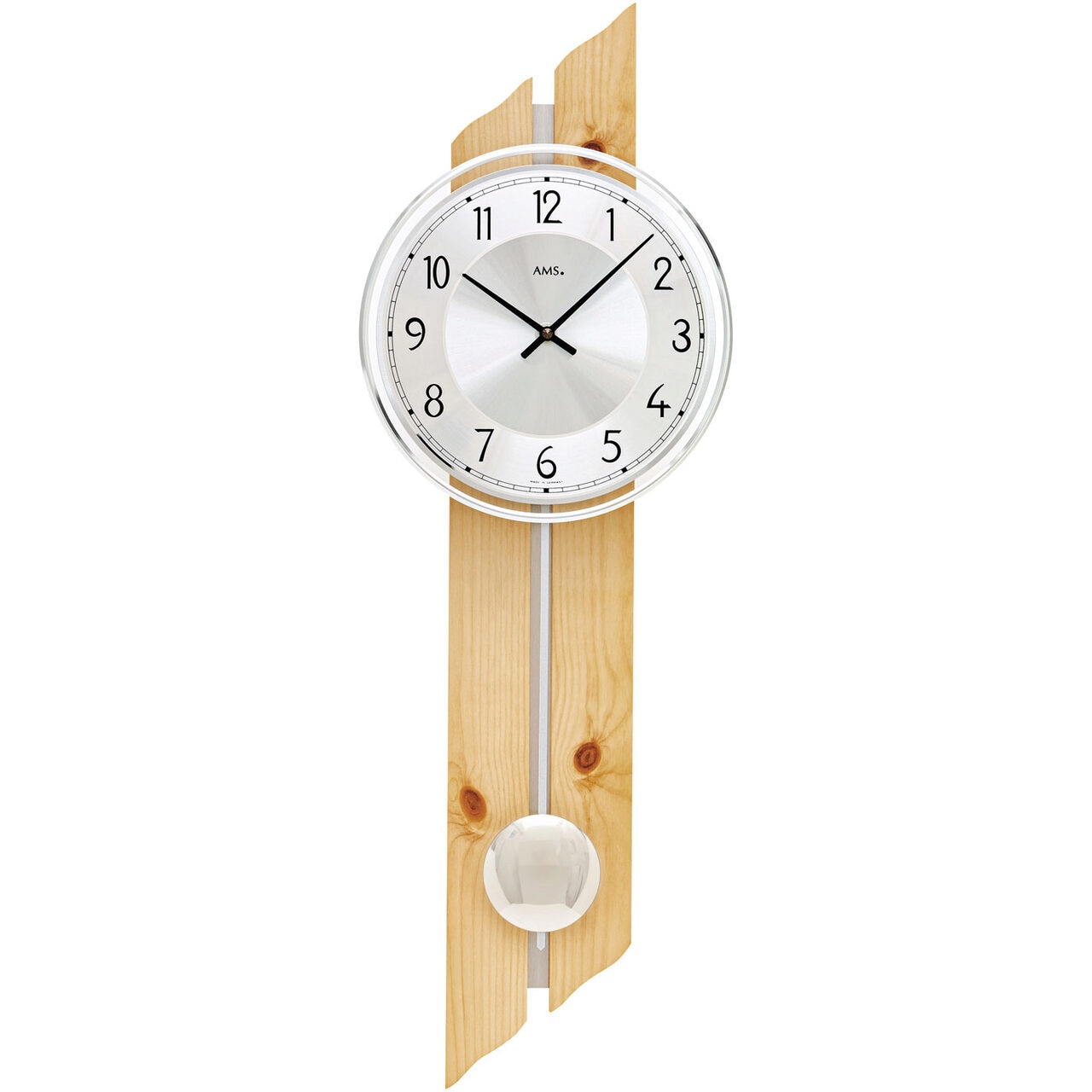 Ceas de perete AMS 7469, Quartz, Argintiu, Analogic, Clasic