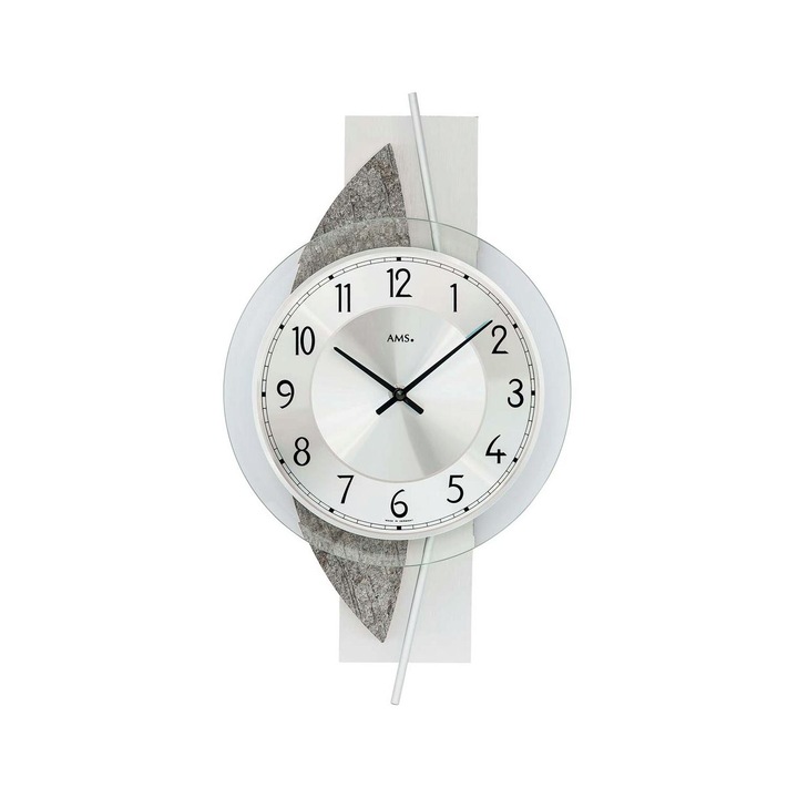 Ceas de perete AMS 9552, Quartz, Argintiu, Analogic, Modern