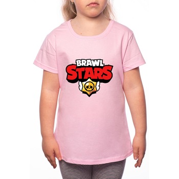 Tricou Fetita, Brawl Stars, 100% Bumbac, Roz, P1 Tricou Fetita, Brawl Stars, 100% Bumbac, Roz, P1