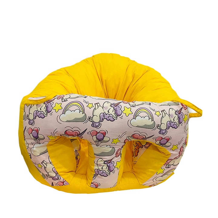 Fotoliu sezut Bebe, Unicorn cu galben, XL, Material textil