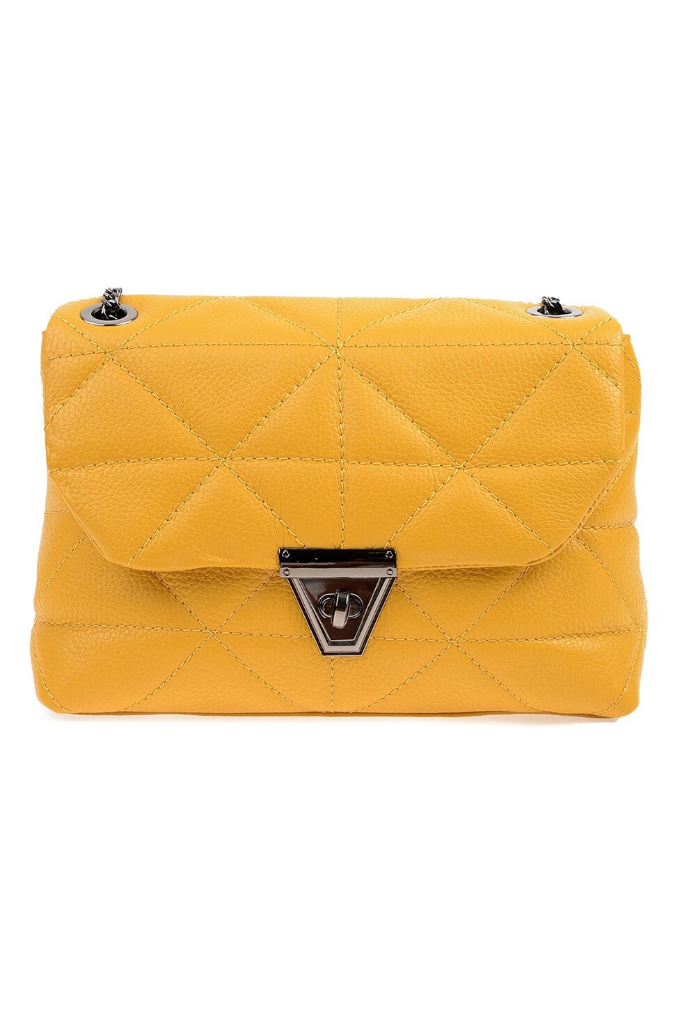 Isabella Rhea, Geanta matlasata din piele cu bareta din lant, Galben sofran