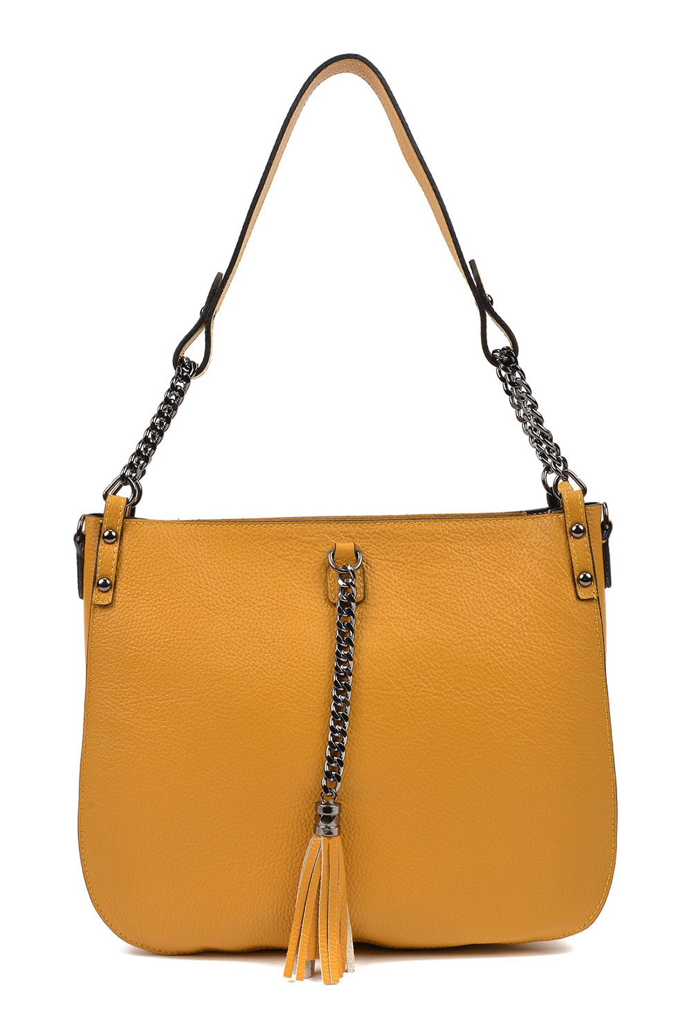 Isabella Rhea, Geanta din piele cu bareta de umar si canaf, Galben mustar