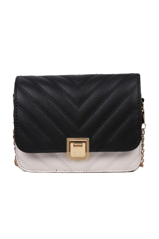 Geanta de dama Helen neagra din piele ecologica matlasata, 19 x 15 x 7 cm