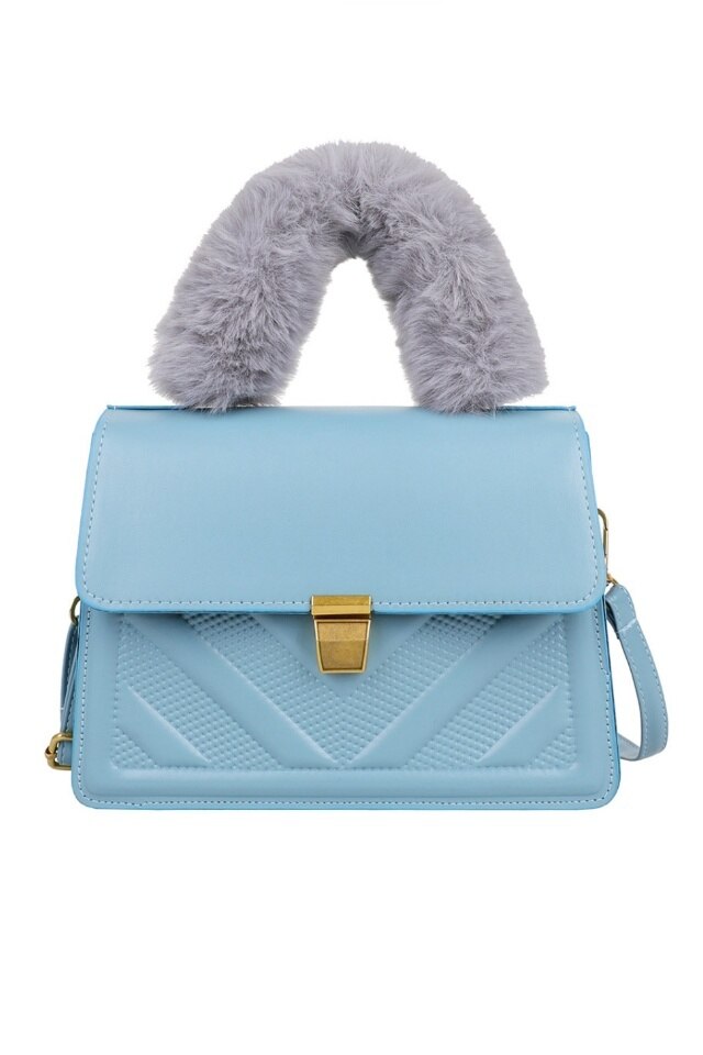 Geanta de dama Brenda bleu din piele ecologica, 22 x 17 x 7 cm