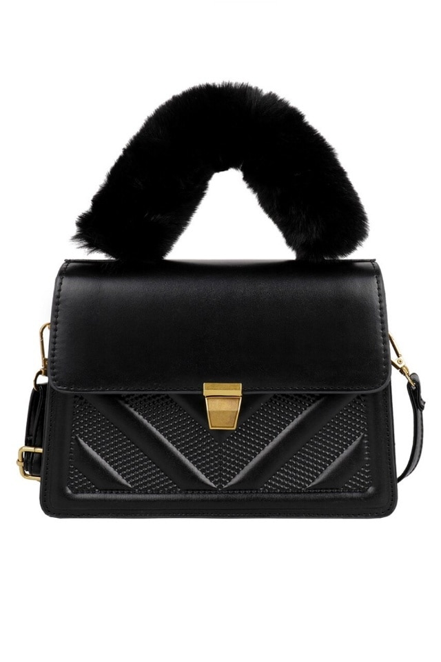 Geanta de dama Brenda neagra din piele ecologica, 22 x 17 x 7 cm
